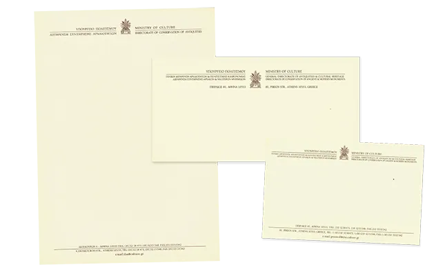 Letterhead, envelope, and compliment slip for a Ministry of Culture department.